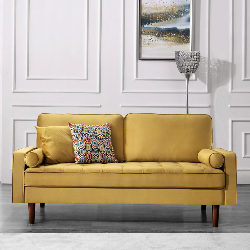 Hazen 69.6'' Velvet Loveseat, Golden Yellow (Green Yellow), 69.6" W