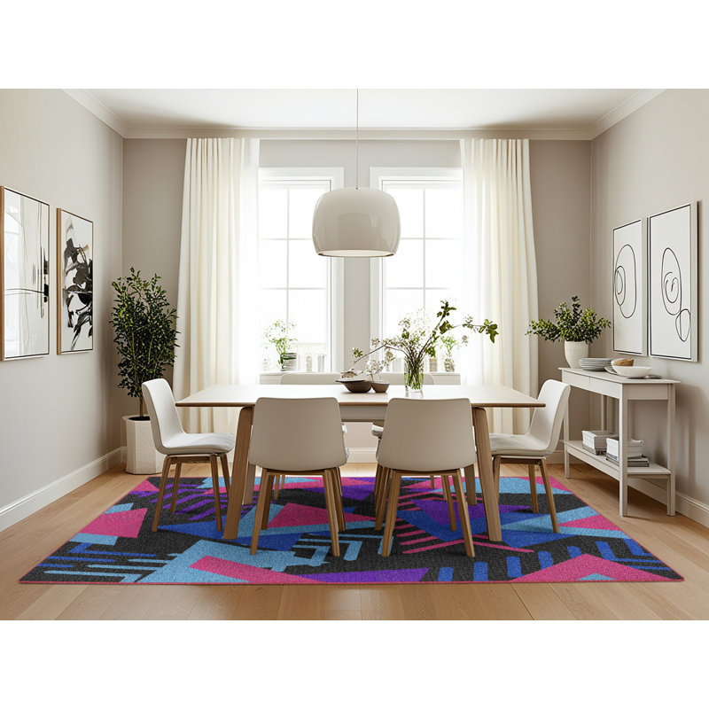 Tapis rose/mauve/bleu tissé à la machine électrique, Rectangle 7 pi x 10 pi