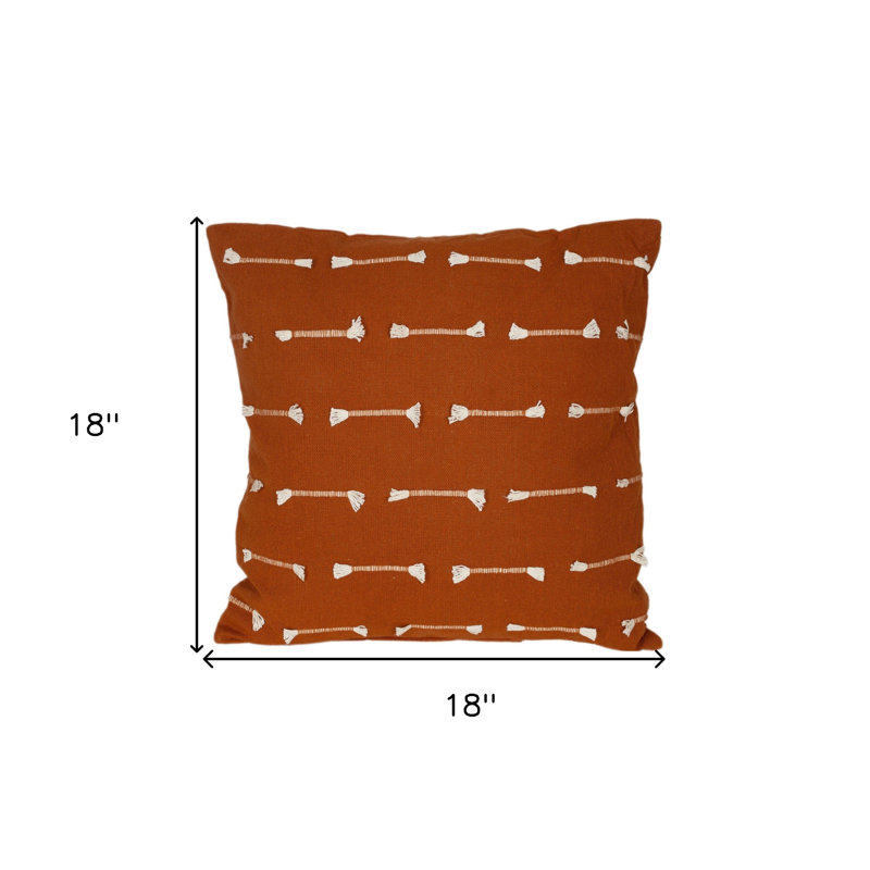 18" Terra Cotta Embroidered Cotton Square Throw Pillow