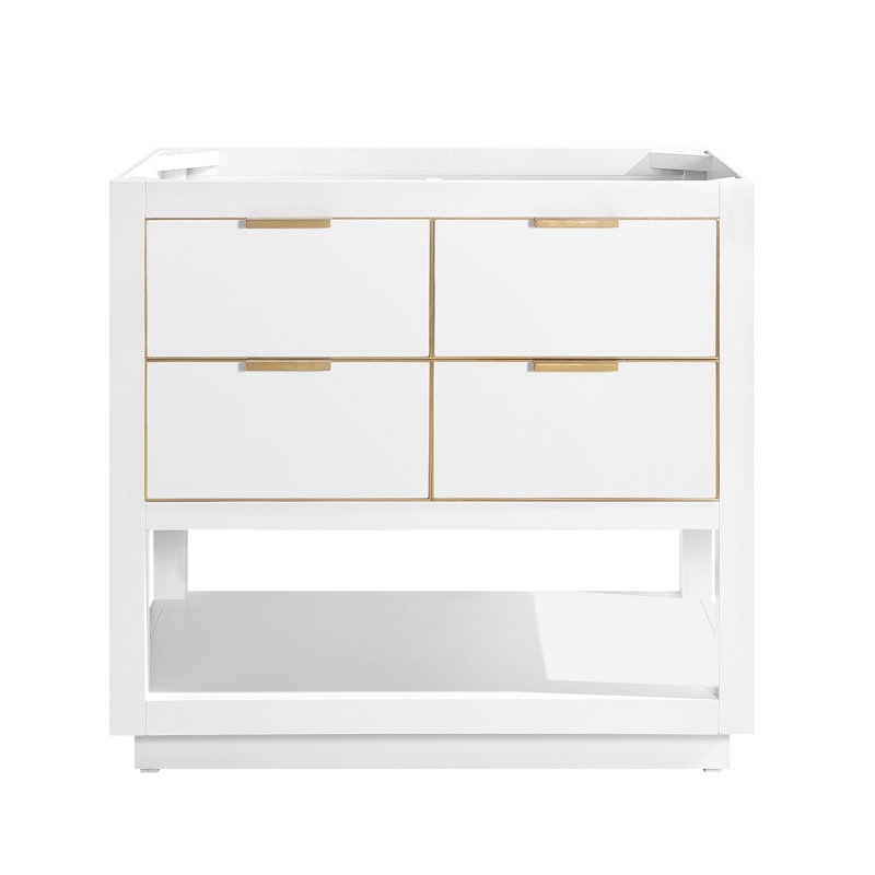 Base de meuble-lavabo simple 36 po Allie, Blanc / or mat