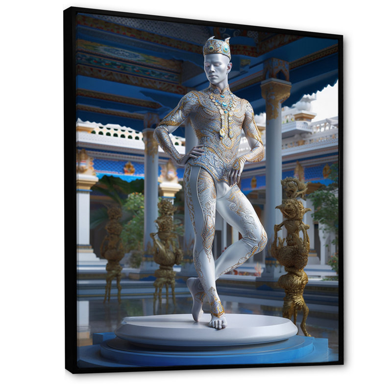 Sculpture exquise, homme divin élégant sur toile, H 20 po x l 12 po, Cadre flottant noir