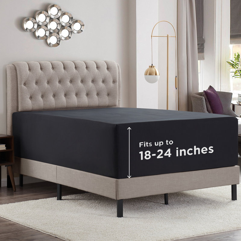 Empyrean Bedding Extra Deep Pocket Solid Fitted Sheet, Black, King Fitted Sheet
