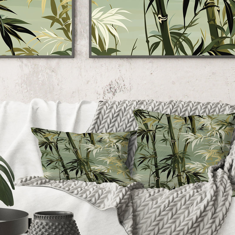 Bamboo Retreat, motif tropical I - coussin floral en polyester