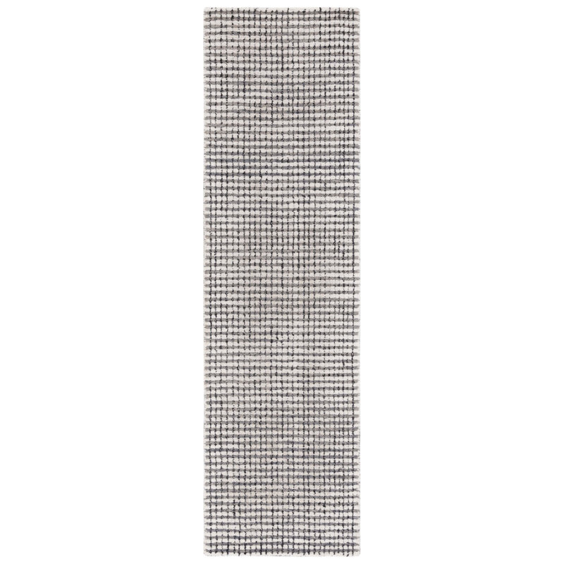 Handmade Abstract Grey/Ivory Wool Runner Rug 27" x 7"