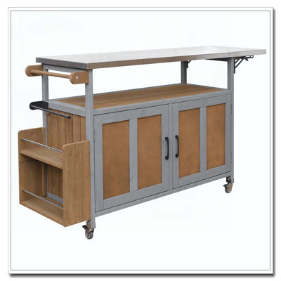 Foldable Outdoor Kitchen Island Patio Mobile Kitchen Cart Portable Outdoor Cooking Island with Lockable Wheels