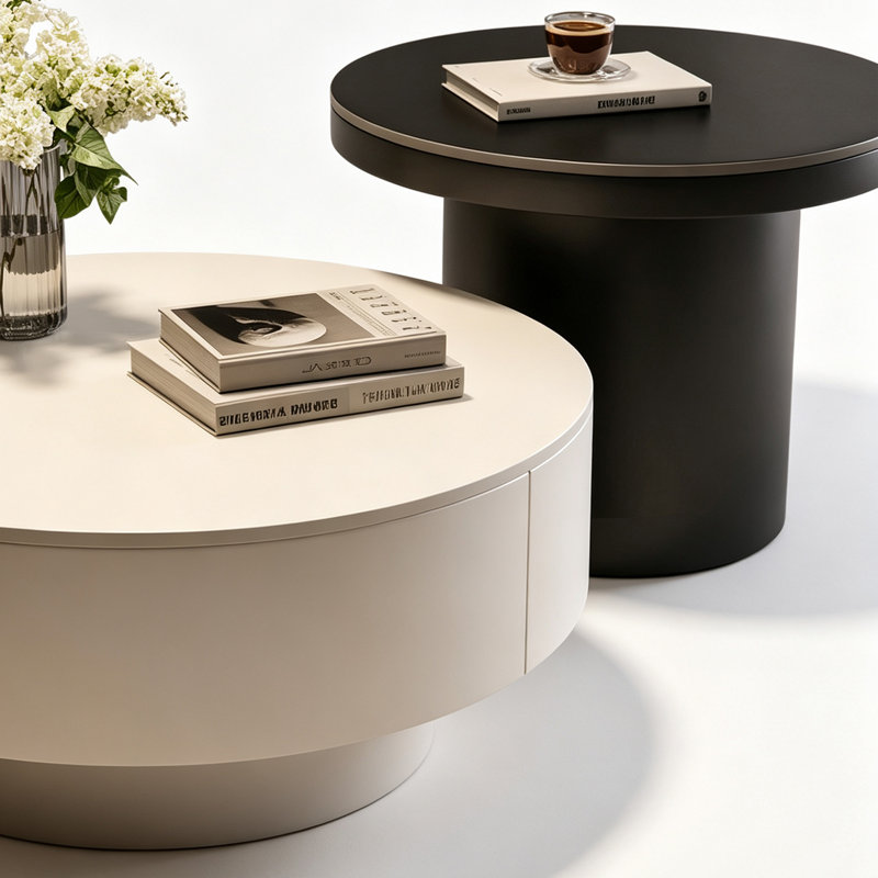 Table basse de luxe à l'italienne, Blanc / plateau noir / blanc / base noire, Couleur unie