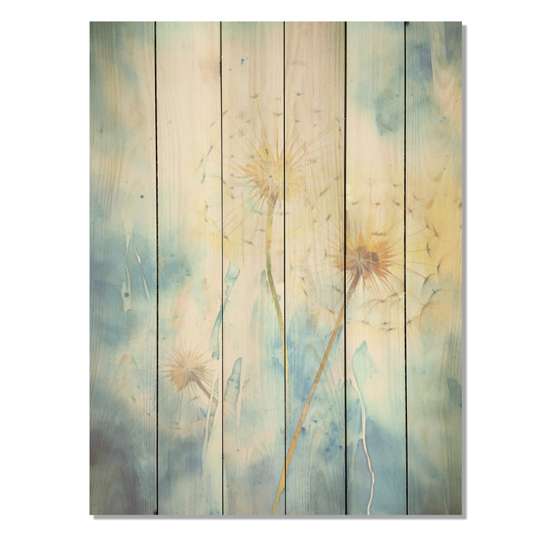 Blue Dandelion Dreams - Art mural en bois de pissenlit sur bois de pin naturel, H 20 po x l 10 po