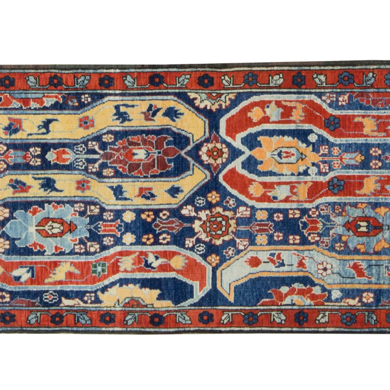 Hand-Knotted High-Quality Navy, Blue, and Red Runner
