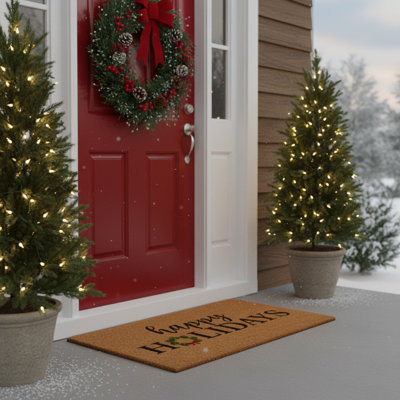 Happy Holidays Christmas Wreath Doormat