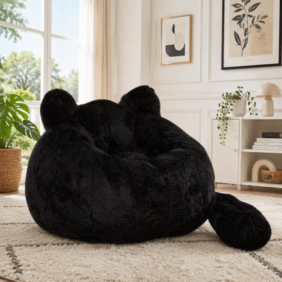 Faux Fur Cat-Shaped Bean Bag Chair with Tail Pillow