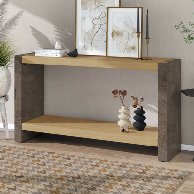 Console Table With Dovetail Joinery And Bottom Shelf, Vintage Industrial Sofa Tables With Distressed Wood Veneer