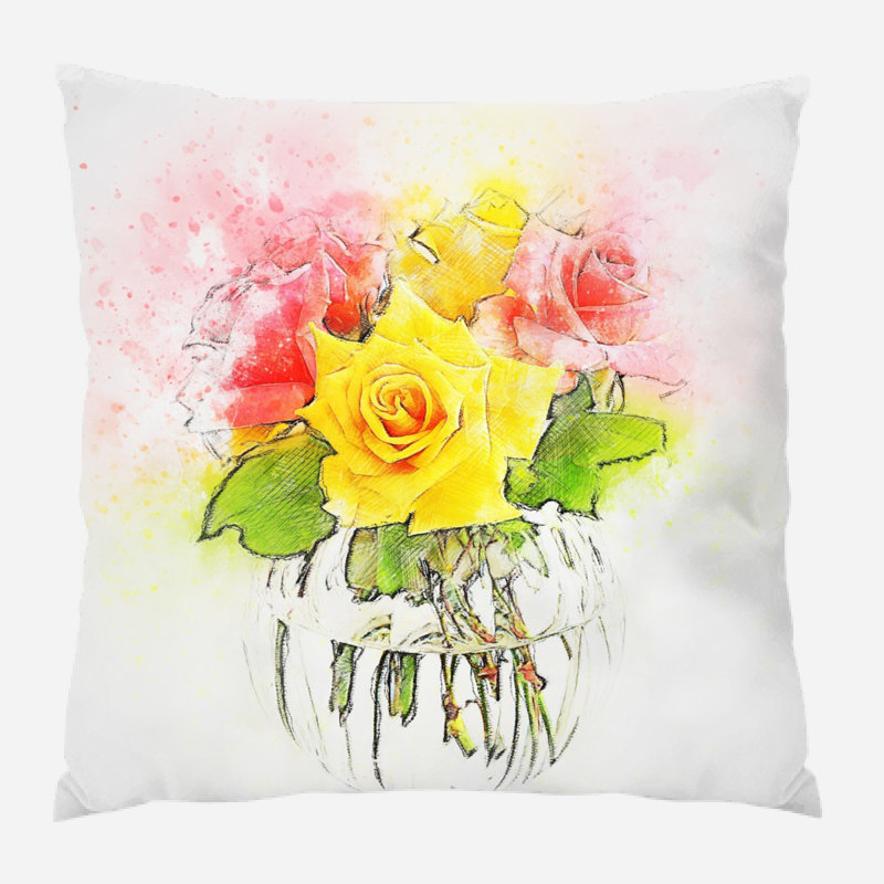 Coussin décoratif fleurs Tim, Microsuède, Intérieur