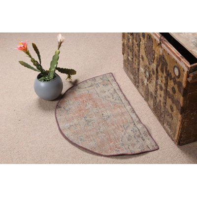 Vintage Small Round Turkish Anatolian Rug For Entry In Orange Tones With Wool Texture