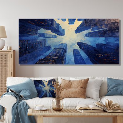 Bâtiments de paysage urbain bleu géant - décor de gratte-ciel