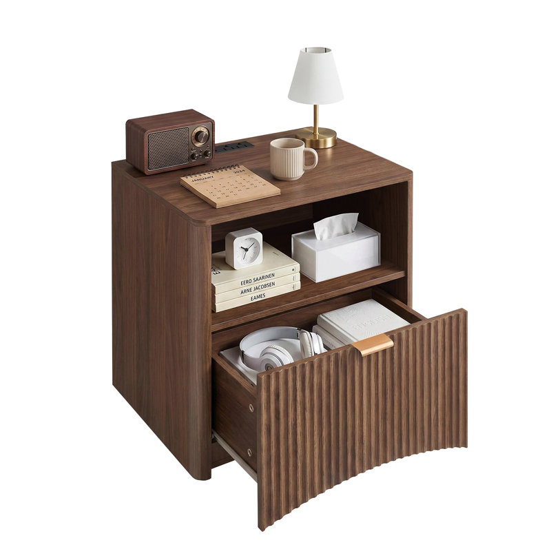 Ensembles de chambre à coucher de style campagnard 3 pièces pour grand lit, grand lit tapissier avec tête de lit Mid-Century et 2 tables de chevet assorties