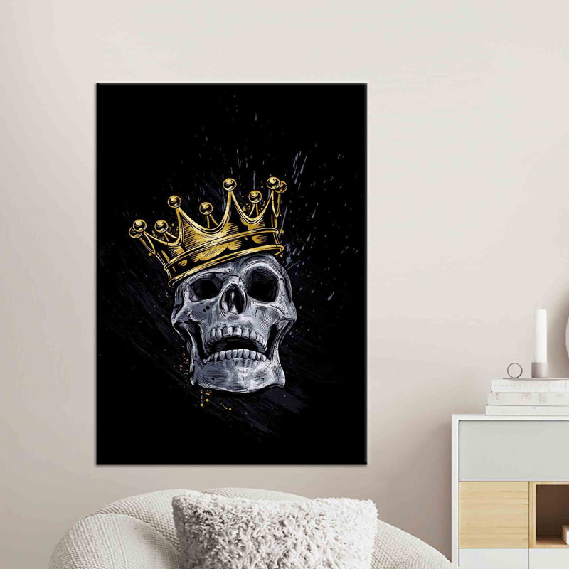 Modern Skull King Skeleton Art on Canvas for Unique Abstract Wall Decor, 40cm H x 60cm W, Does Not Apply, Wrapped Canvas