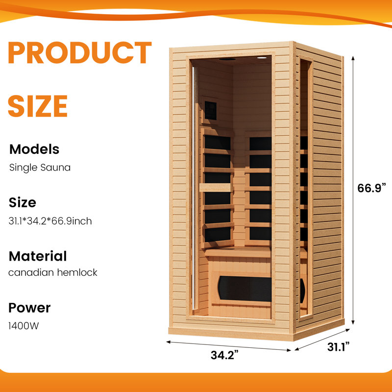 Erommy Single Sauna, Low Emf Far Infrared Sauna, Home Spa Sauna With Bluetooth Speaker, Chromotherapy Lighting + Red Light Function