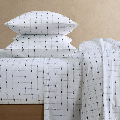 Lacoste Slice 100% Cotton Percale Sheet Set – Breathable Cooling Bedding, Crisp Matte Finish, All-Season Bed Sheets, Printed Design, Oeko-Tex Certified, Navy, King