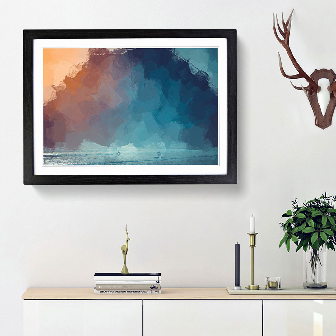 Surfing by Morro Rock in Abstract - Framed Print