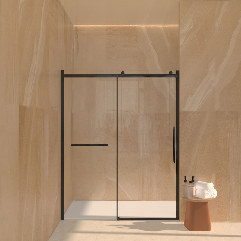 Matte Black Frameless Sliding Glass Shower Door, 56-60"W x 76"H