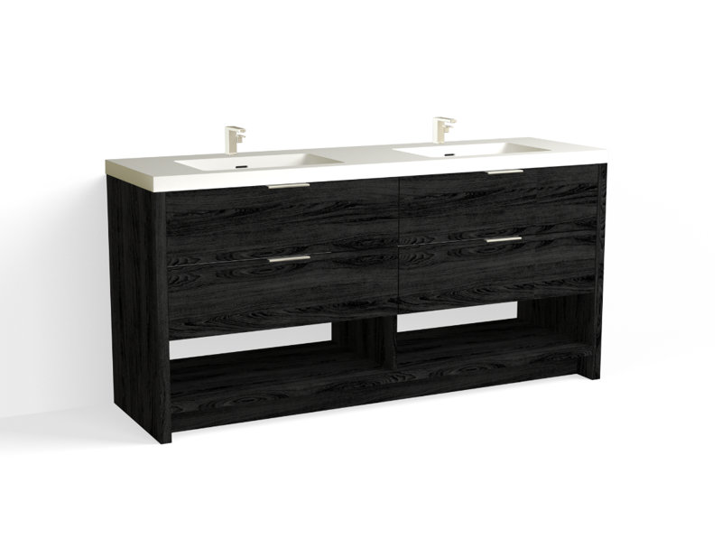 Vue 72" W Freestanding Double Bathroom Vanity, Biondo, Polished Nickel, Matte White/Single