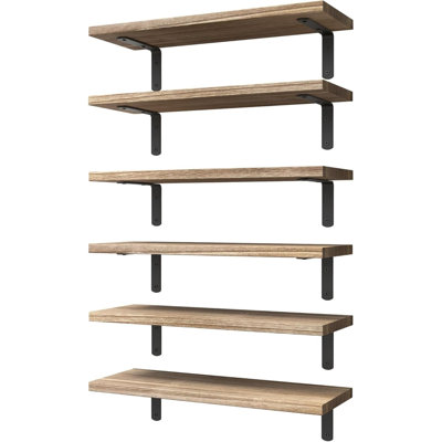 Wood Floating Shelves Set Of 6, Shelves For Wall Decor, Farmhouse Shelf For Bedroom, Bathroom Storage Shelves, Book Shelves For Living Room