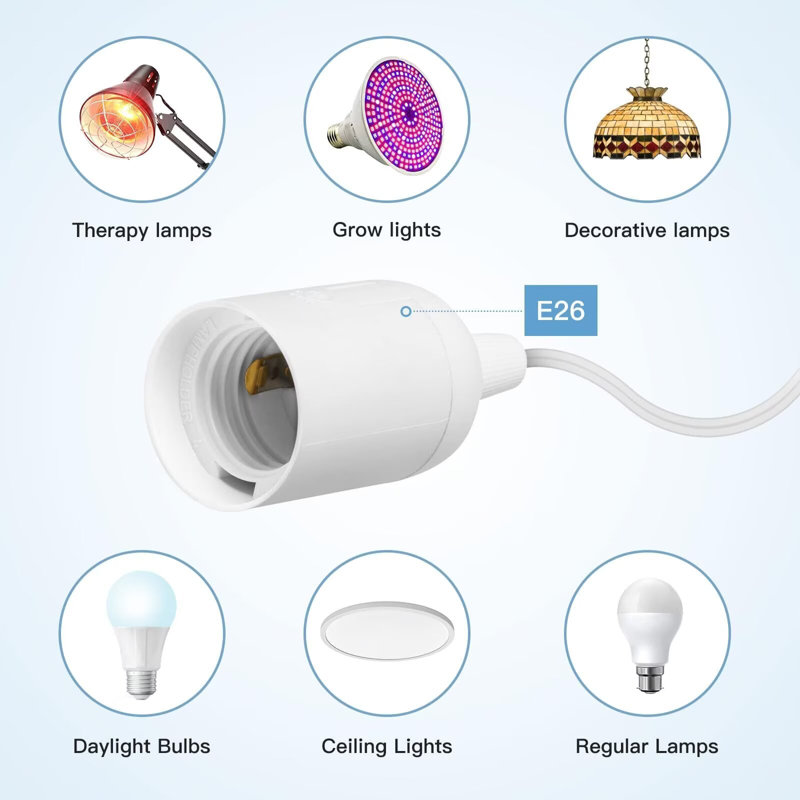 Ensemble de 6 cordons pour lanterne suspendue à extension simple de 20 pi avec douille E26 de luxe Simple avec interrupteur marche / arrêt (ampoule non incluse), blanc