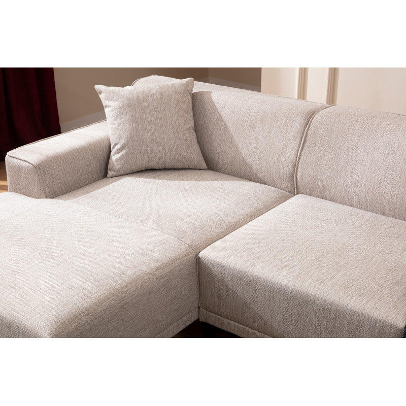 Stylish Corner Sofa, White, 57.1 x 98.4 x 33.9 inches | Durable Beech Wood & Chipboard Frame, 100% Polyester Fabric | Includes 2 Pillows, Fixed Cushions, Dry-Cleanable | Perfect for Industrial & Scandinavian Decor