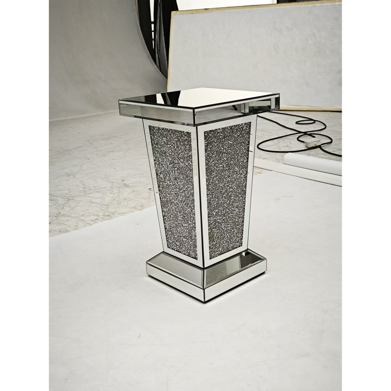 Silver Mirrored End Table With Crystal Inlay (Only Including Table)