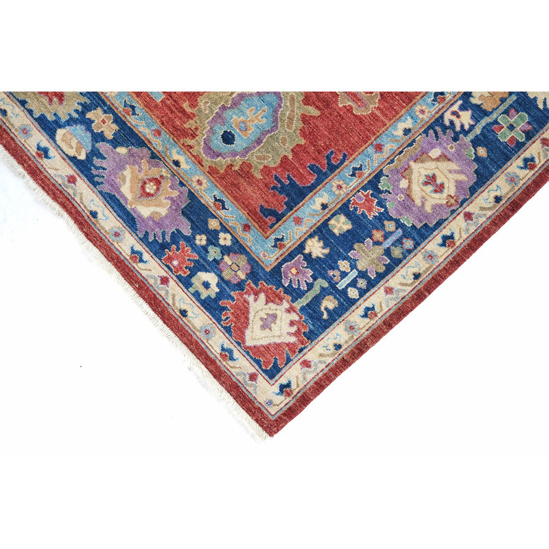 Tapis rouge et bleu marine noué à la main de haute qualité