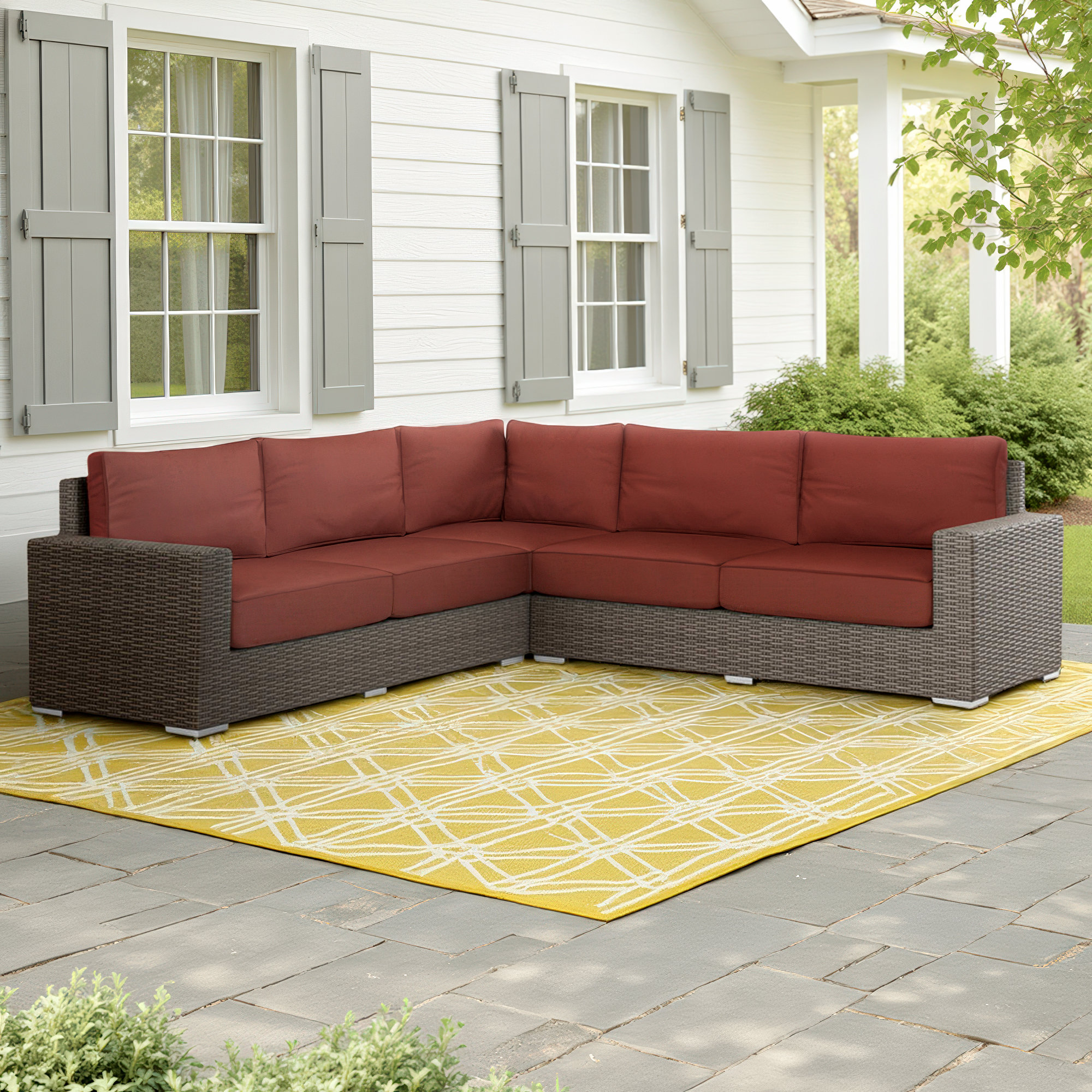 106.5'' Wide L-Shaped Patio Sectional with Sunbrella® Cushions, Canvas Henna Sunbrella® Canvas