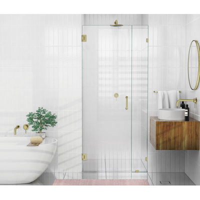 Porte de douche à charnière murale entièrement sans cadre 34 po x 78 po Illume