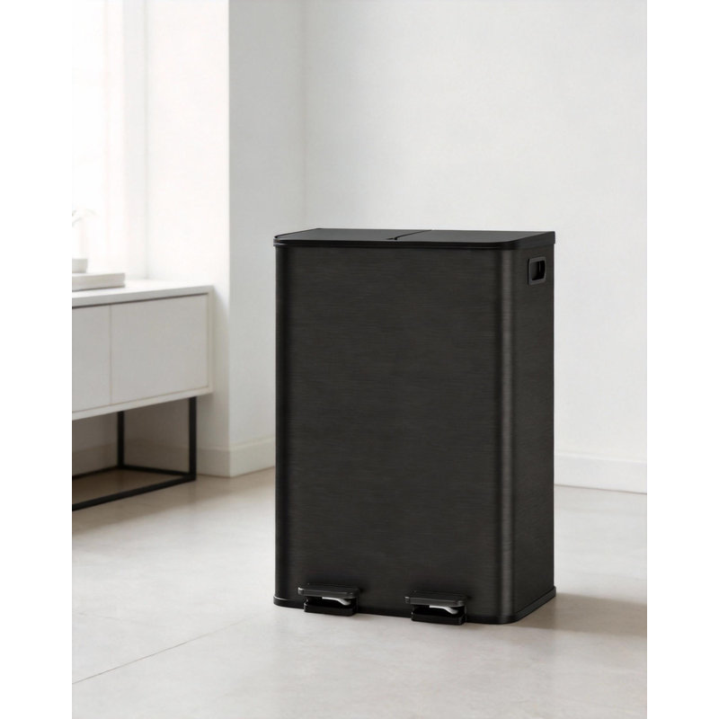 Poubelle, double étape pour les déchets et le recyclage, 8 Gallons, Noir mat