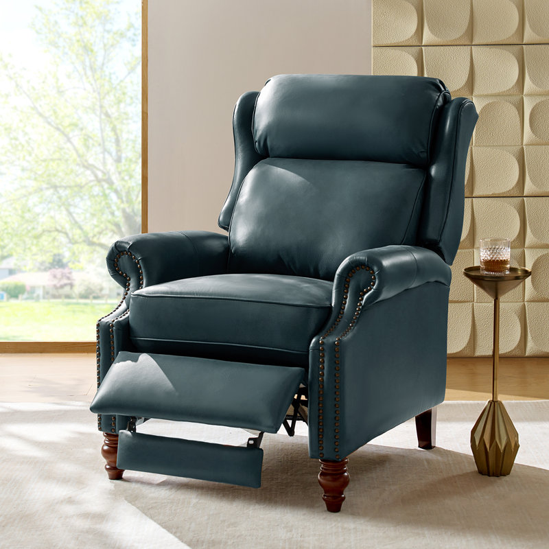 Ambrosane 33" Wide Genuine Leather Manual Standard Recliner, Turquoise Genuine Leather