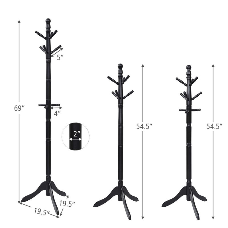 Anselmi Freestanding 9 - Hook Coat Rack, Black