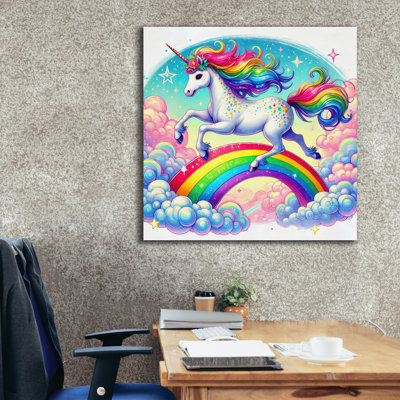 «Epic Graffiti» «Unicorn Over Rainbow» par Rey Klimt, art mural sur toile, 37 po x 37 po