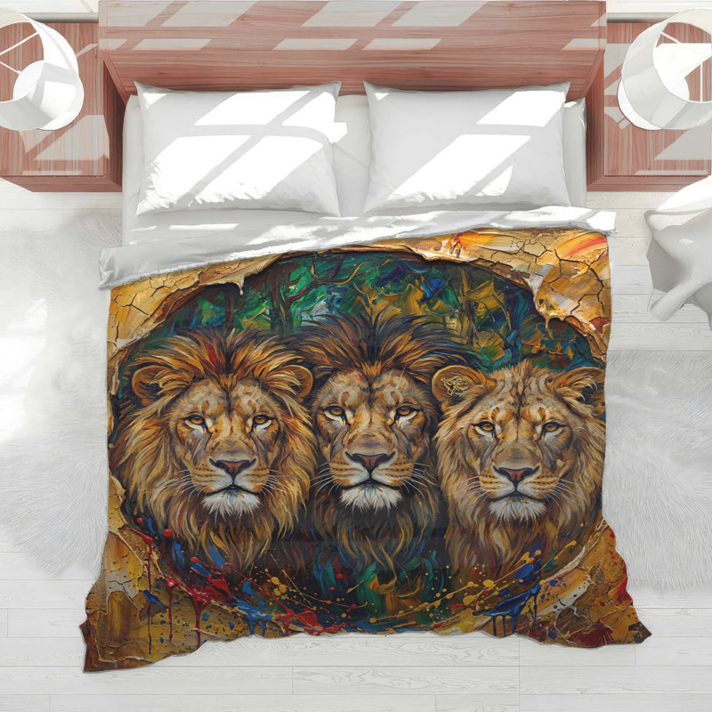 Three Majestic Lions Comforter, Queen