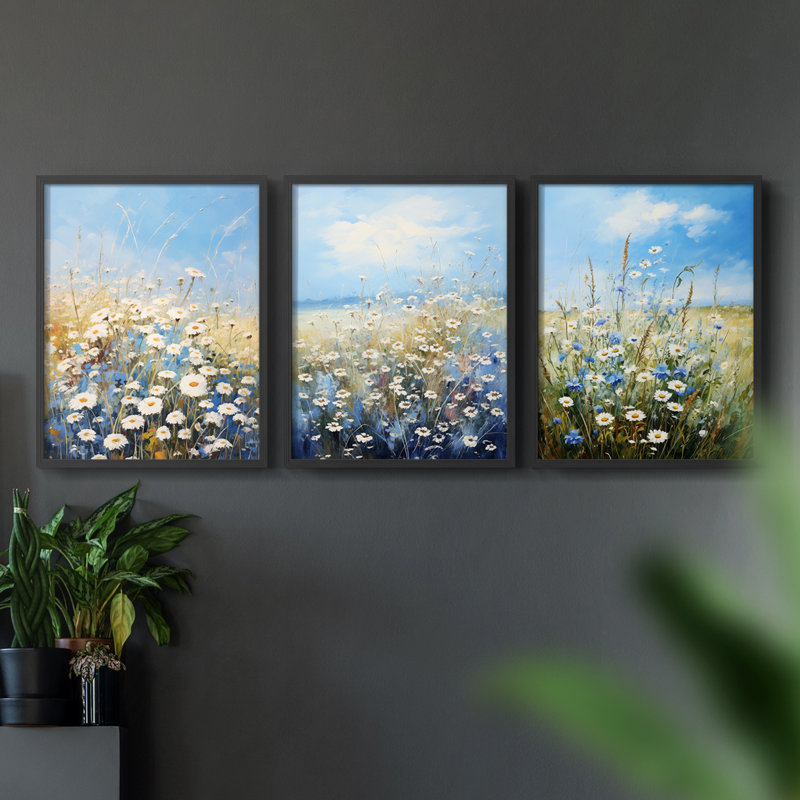 Floral Study Series I -Set of 3 Fric Giclee Prints -Prêt à, Cadre noir, H 20 po x l 16 po