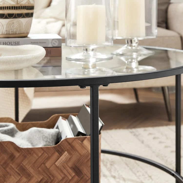 Table basse 17 Stories avec structure en métal et plateau en verre trempé