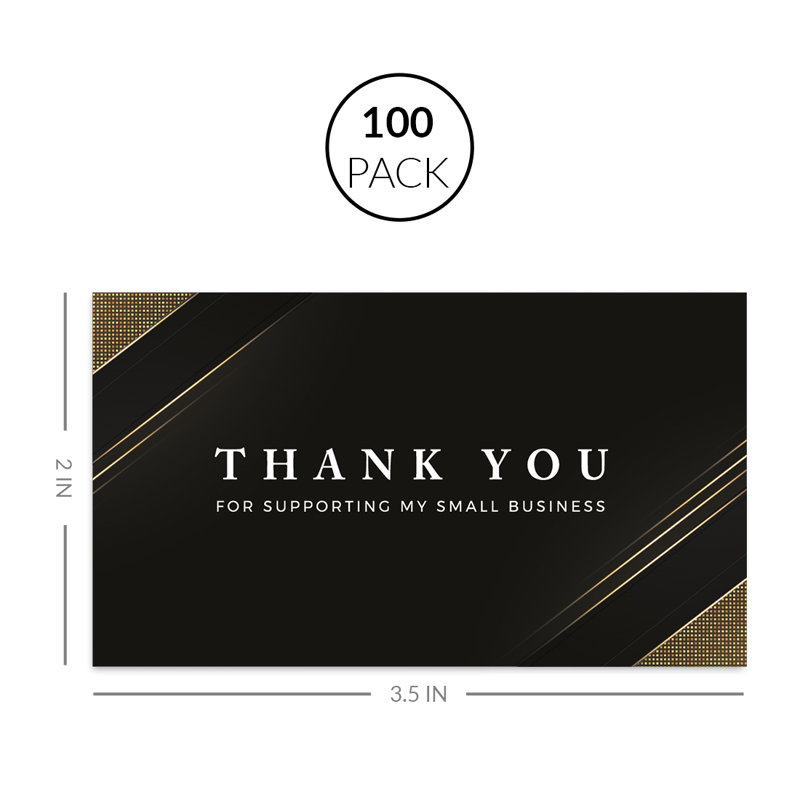 «Thank You For Supporting My Small Business», motif noir et or, paquet de 100, 2 x 3,5 po