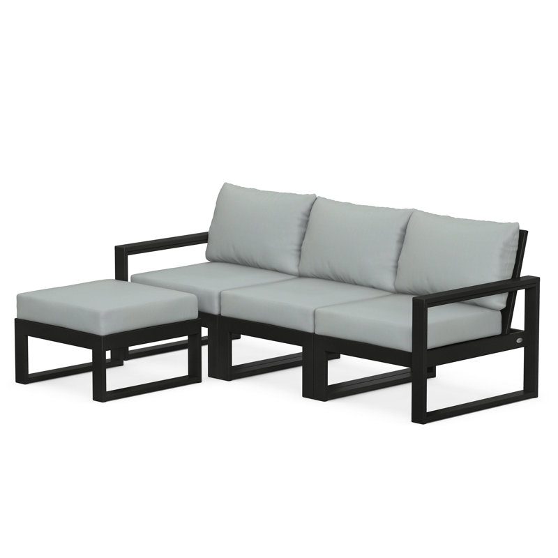 POLYWOOD EDGE Modular Deep Seating Set with Ottoman, Black, Spa