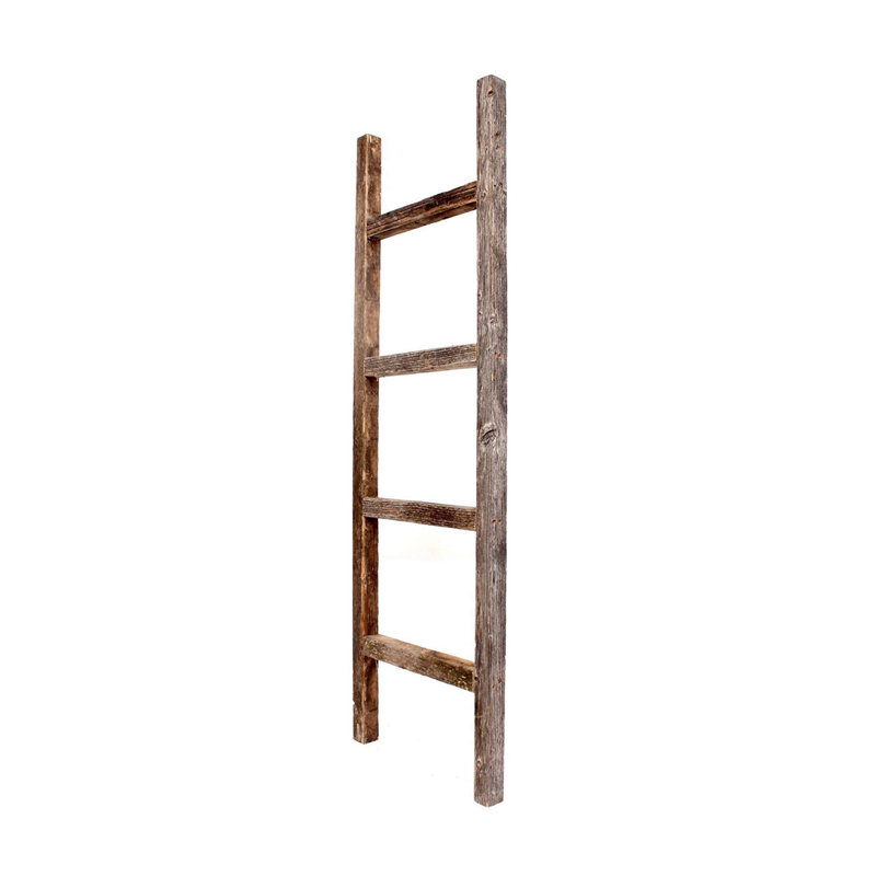 Étagère à 4 marches en bois gris rustique vieilli, Gris patiné, H 48 po x l 15 po x P 2 po