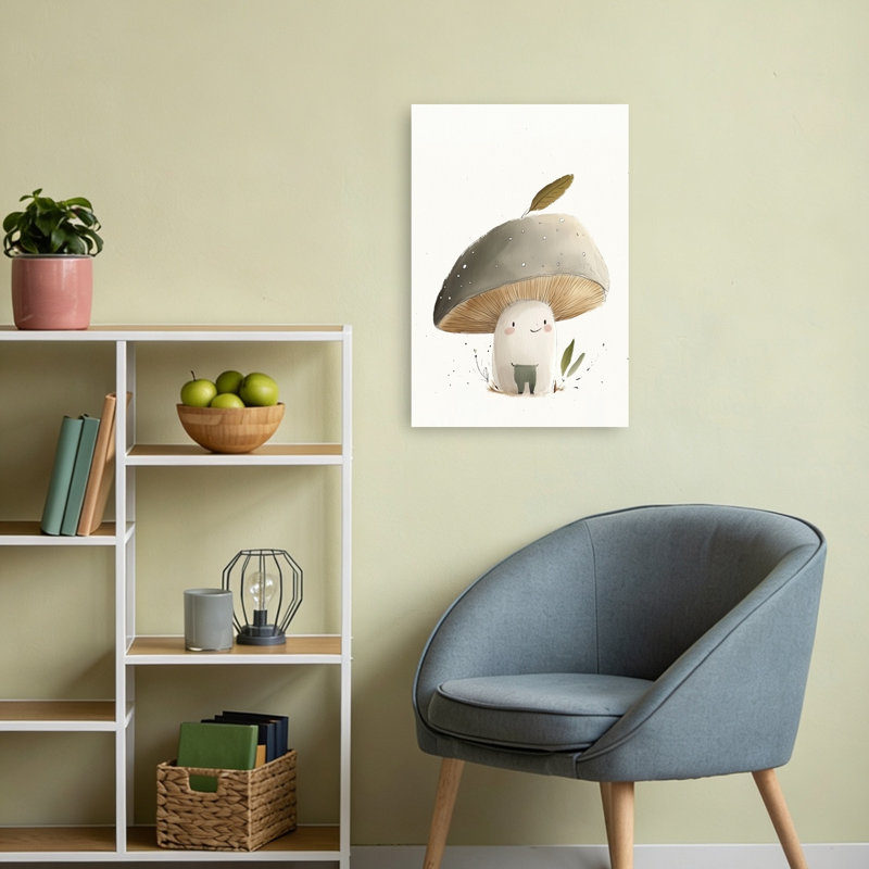 Cute Whimsical Mushroom Whimsical Abstract Contemporary Forest Nature Wall Art Print by Mathieu - Wrapped Canvas Print
