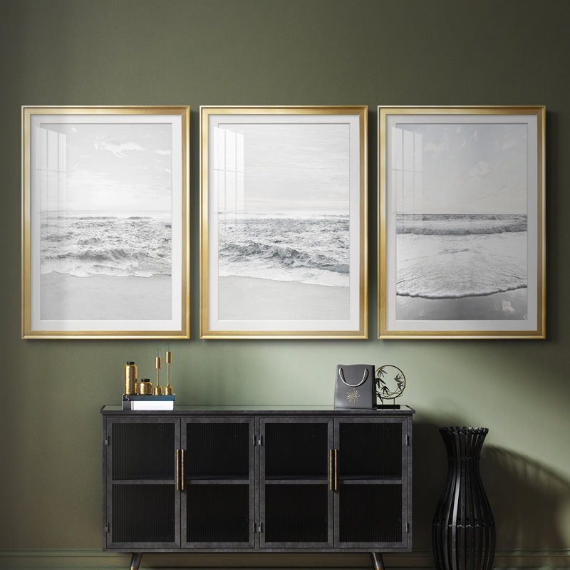 «Gentle Tides I», impression encadrée sur mesure de qualité supérieure mate - 3 pièces, H 21 po x l 30 po, Doré