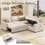 Canapé d'angle convertible Belrose 82 po en lin, beige, avec lit gigogne et rangement sous l'assise-356982825
