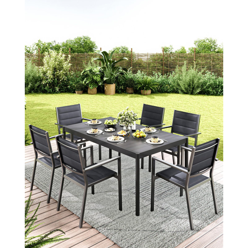 Outdoor Dining Table, Black Patio Table with Aluminum Top & Iron Frame, Heavy-Duty Metal Outside Table for Garden
