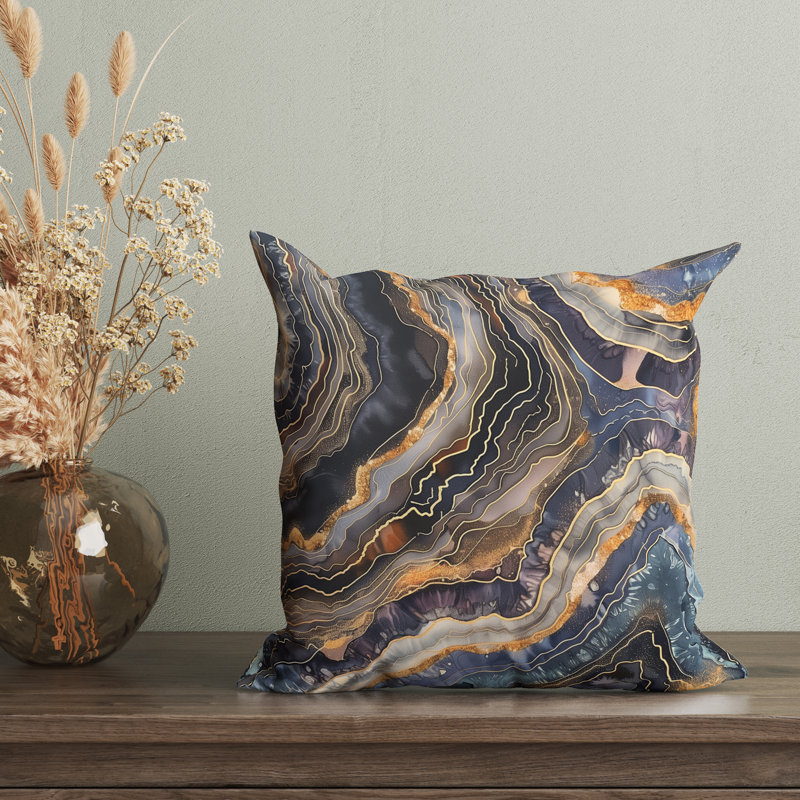 Housse de coussin réversible Agate, H 16 po x l 16 po, Gris/bleu/jaune