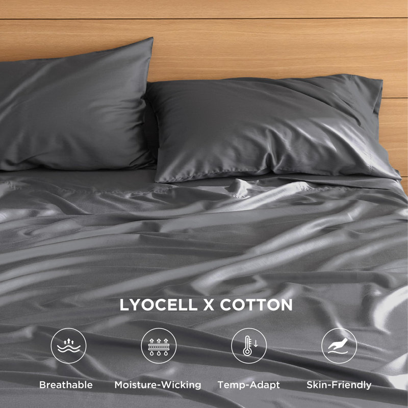 Ensemble de draps en coton 300TC, Ensemble de drap grand avec un drap-housse et deux, Gris foncé