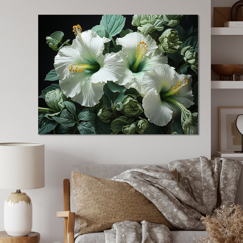 «Green Hibiscus Realistic Splendor», reproduction sur toile, Toile tendue, H 12 po x l 20 po x P 1 po