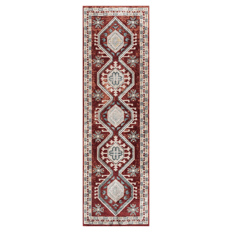 Everwash Treasure Saul Southwest Geometric Machine Washable Area Rug, Red/Navy Blue